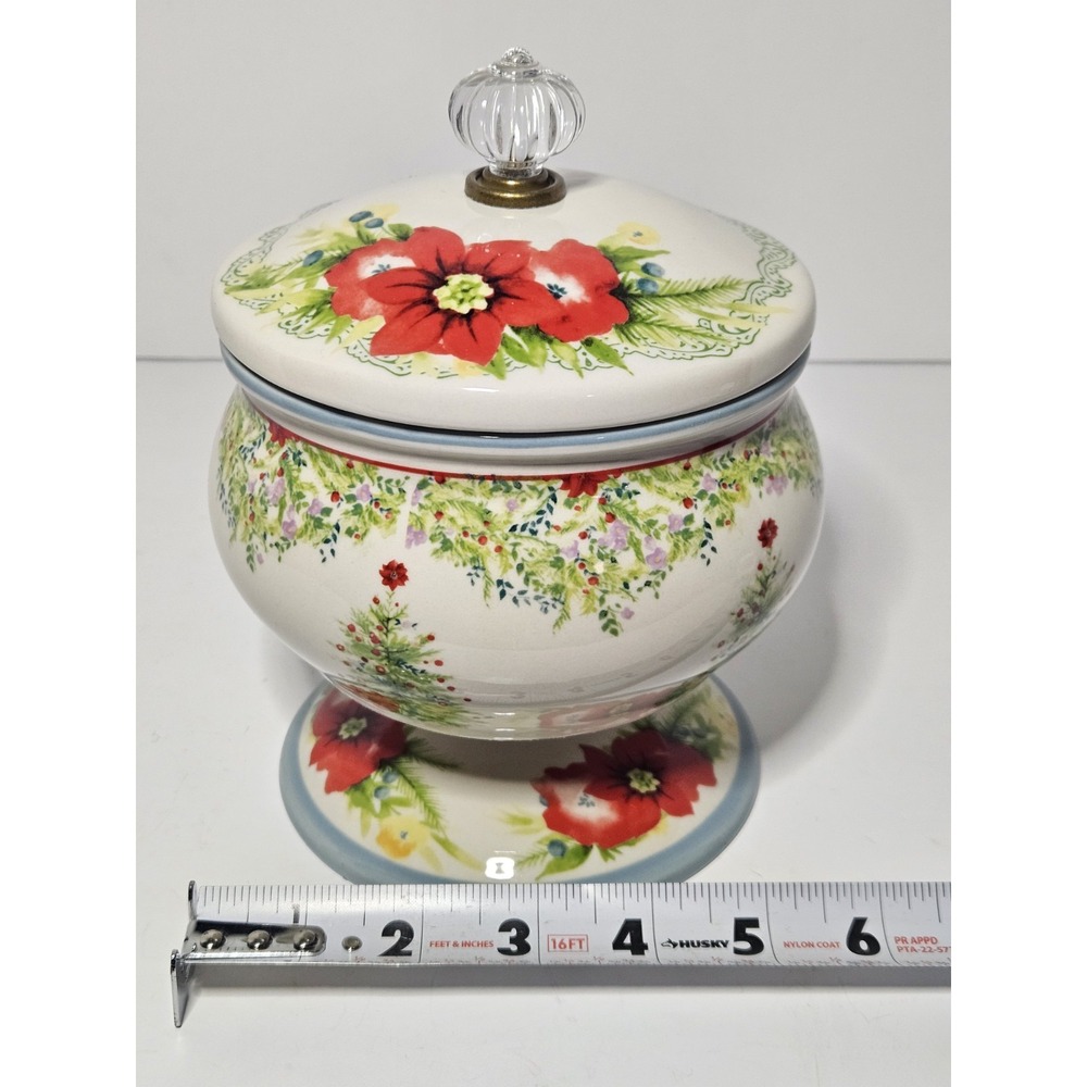The Pioneer Woman Holiday Cheer Pedestal Candy Dish Christmas Canister Jar - Picture 10 of 11